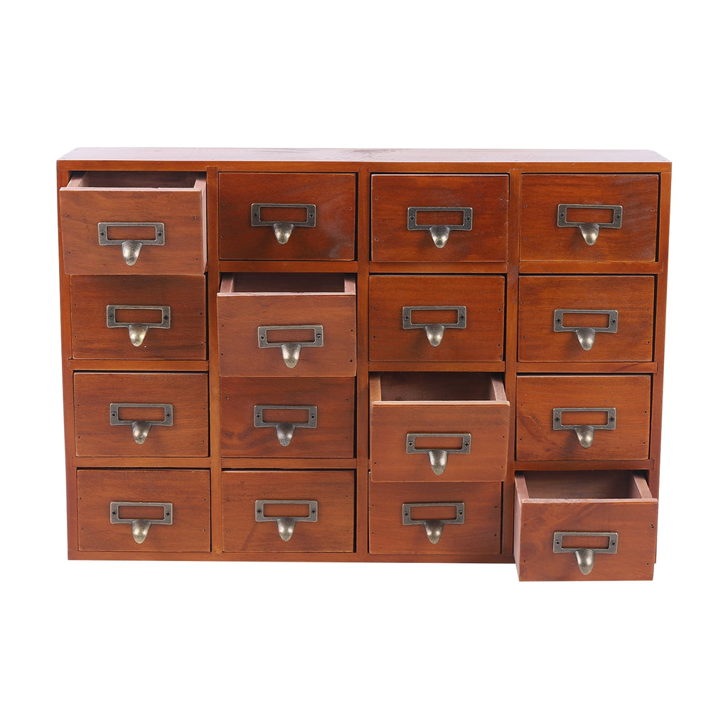 16 Drawers Desk Drawer Organizer Retro Apothecary Medicine Cabinet Wooden Storage Box Label Holder 20x4x14In - Image 4