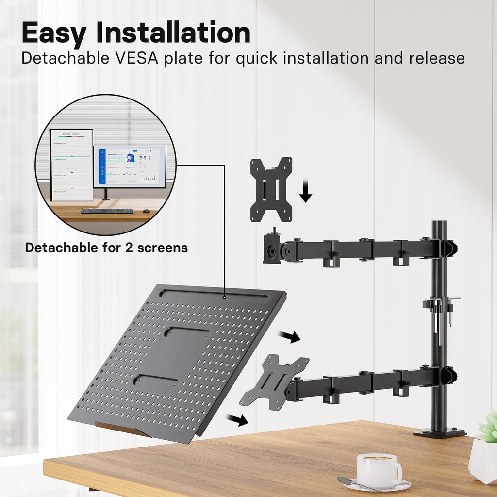 Monitor and Laptop Mount Stand, Fully Adjustable Monitor Arm with Vented Tray for 13" to 32" LCD Screens and Notebook... - Image 6