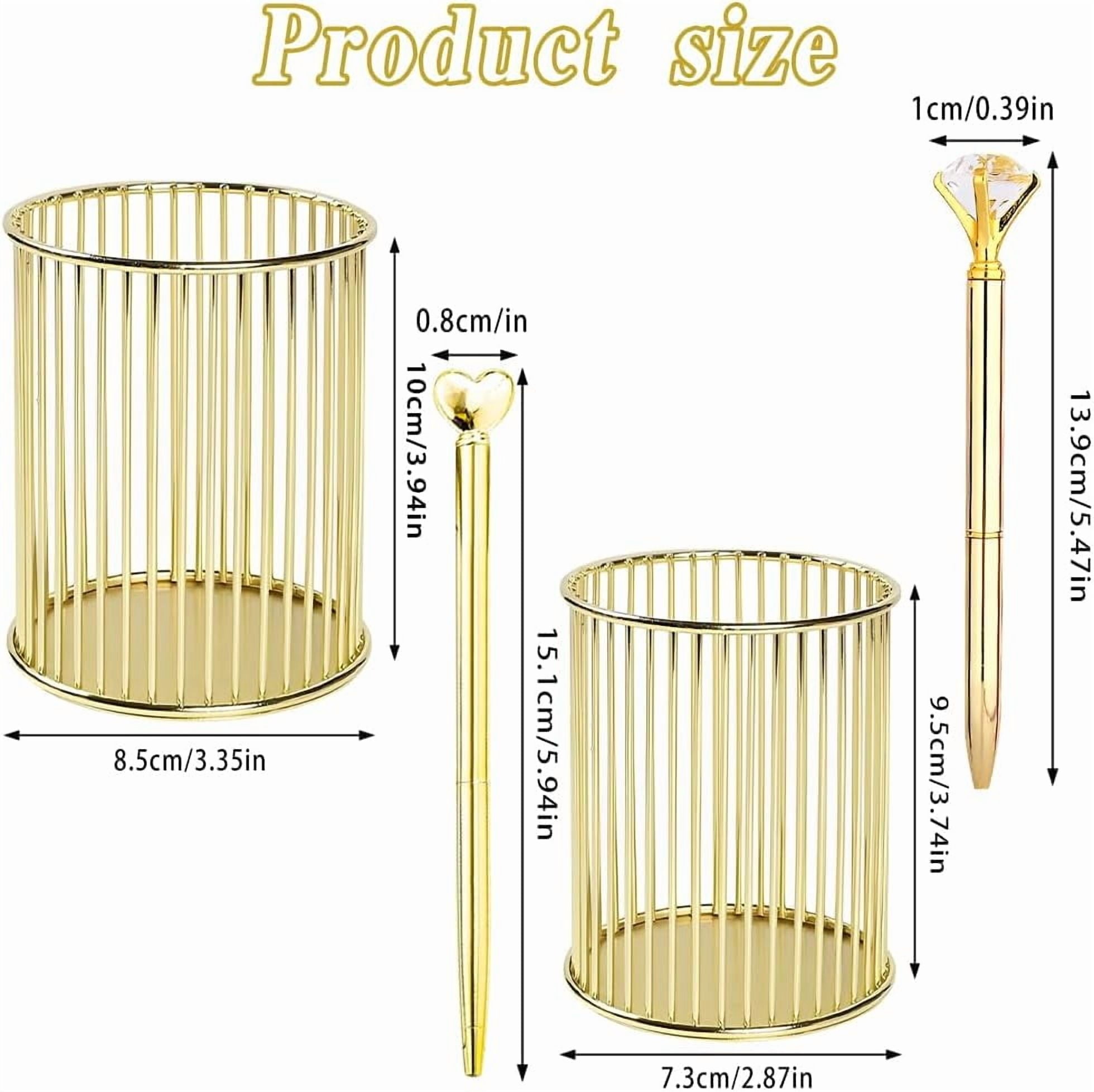 RETON 2 Pack Gold Pencil Holder, Metal Wire Pen Holder for Desk Cute, Makeup Brushes Holder, Pen Cup for with 2 Pens, Desk Organizer Gold fo - Image 2