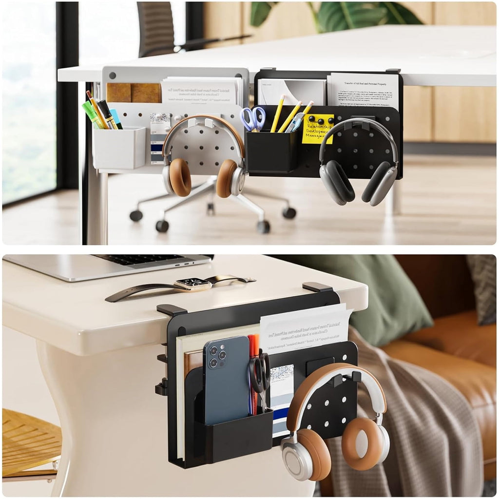 Desk Side Storage Organizer, No Drill Under Desk Laptop Holder, Clamp on Desks Shelf with Pegboard Accessories, Hanging Laptop Mount, Fits F - Image 6