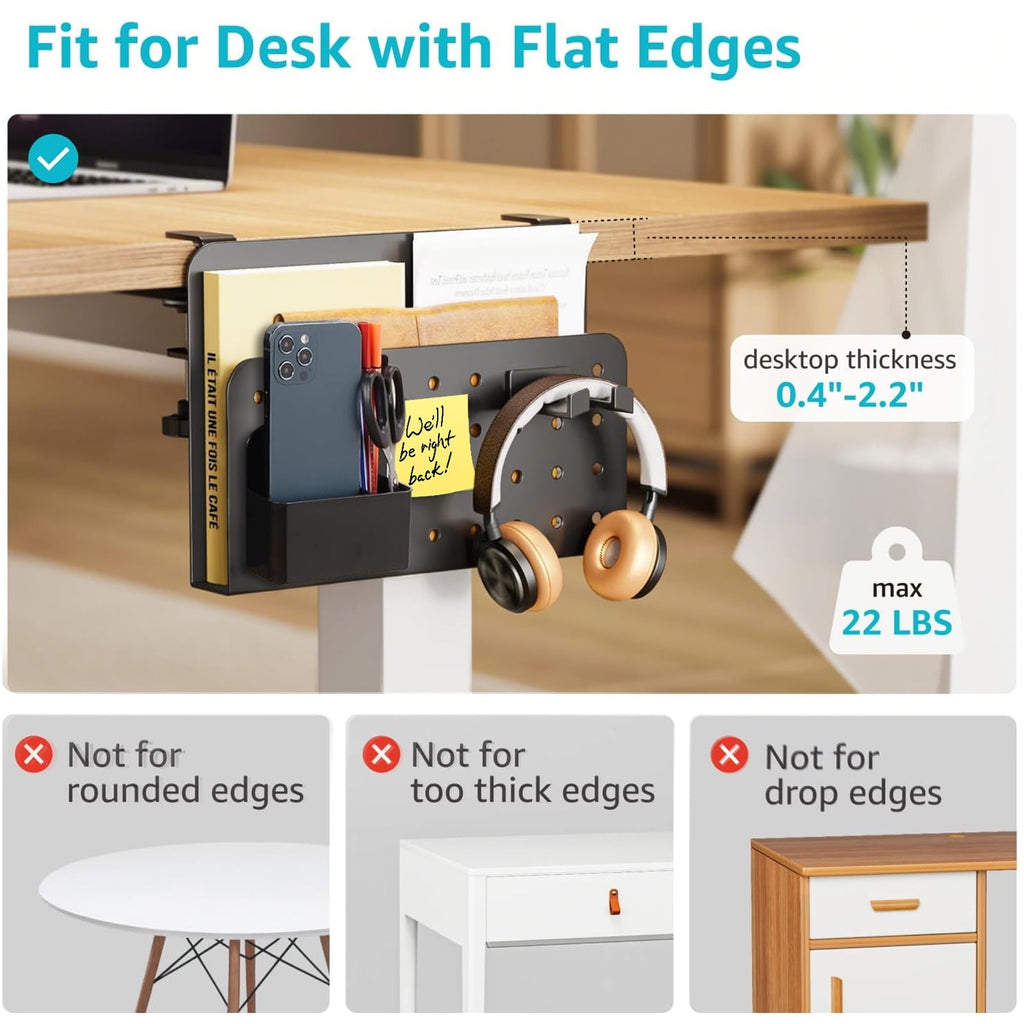 Desk Side Storage Organizer, No Drill Under Desk Laptop Holder, Clamp on Desks Shelf with Pegboard Accessories, Hanging Laptop Mount, Fits F - Image 5