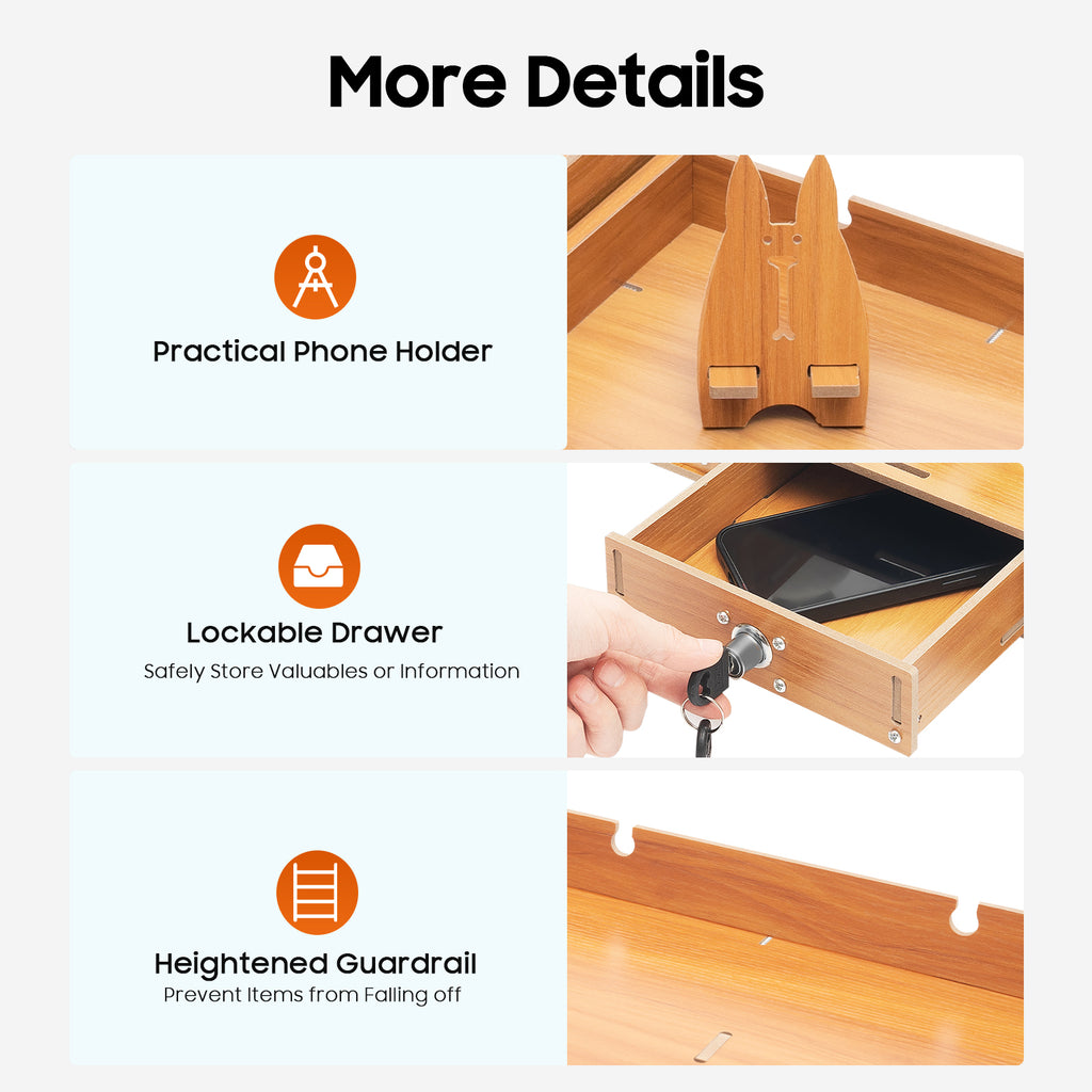 Wooden Computer Monitor Stand with Lockable Drawer, 3 Drawers & Phone Holder, Space-Saving Desk Organizer, Ergonomic ... - Image 2