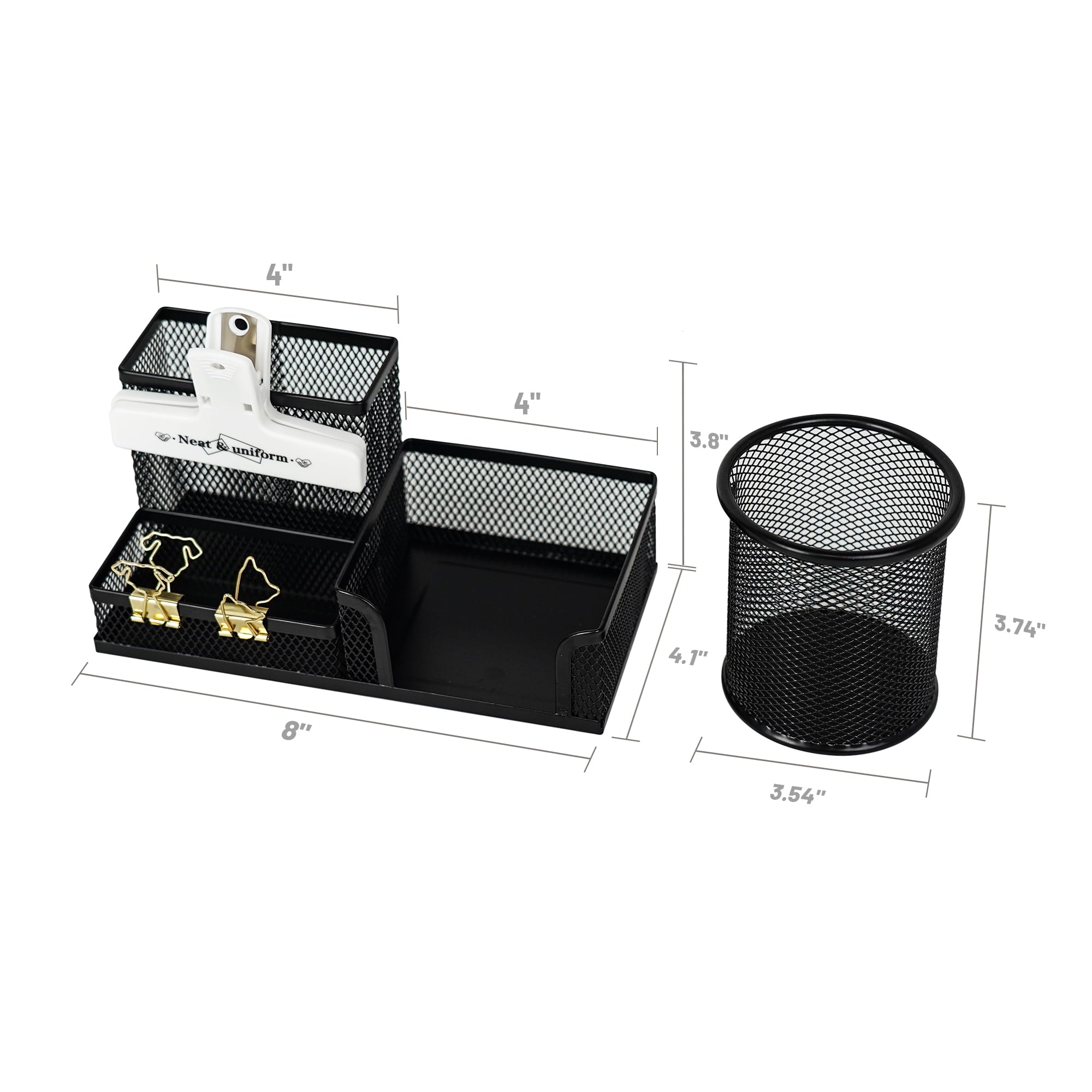 Mesh Pen Holder Desk Organizer with a Pencil Cup, 3 Compartmnets Desk Caddy, Helpful Sticky Note Holder and Paper Cli... - Image 6
