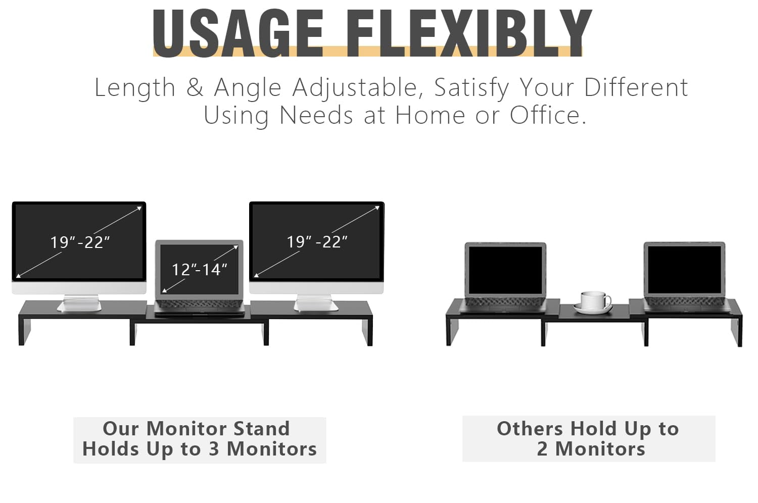 Tavr Dual Monitor Stand Riser Office Desktop Organizer For 2 Monitors  Adjustable Length And Angle 3 Shelf Extra Long Multifunctional Up To - Image 4