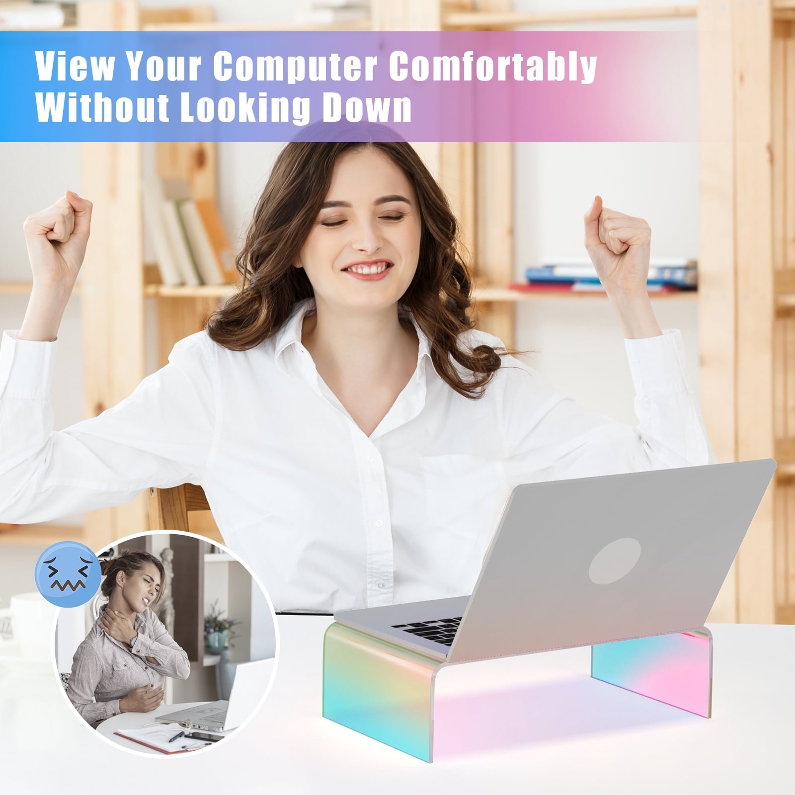 NiHome Iridescent Acrylic Computer Monitor Stand, Acrylic Laptop/PC/Desktop Stand Riser for Desk, Durable, Ergonomic Design, Space Saving fo - Image 5