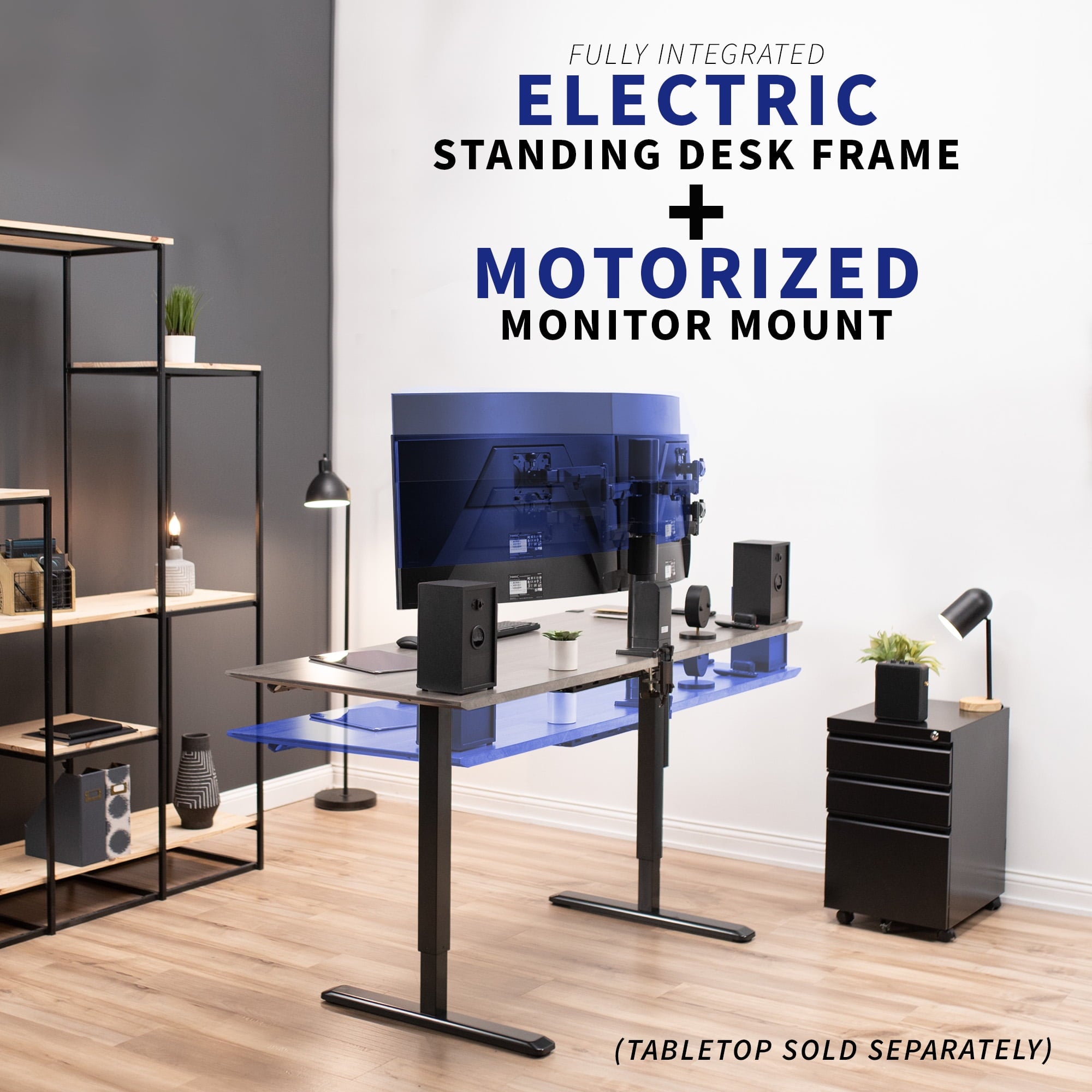 VIVO Single Motor Stand Up Desk Frame with Electric Dual Monitor Mount - Image 2
