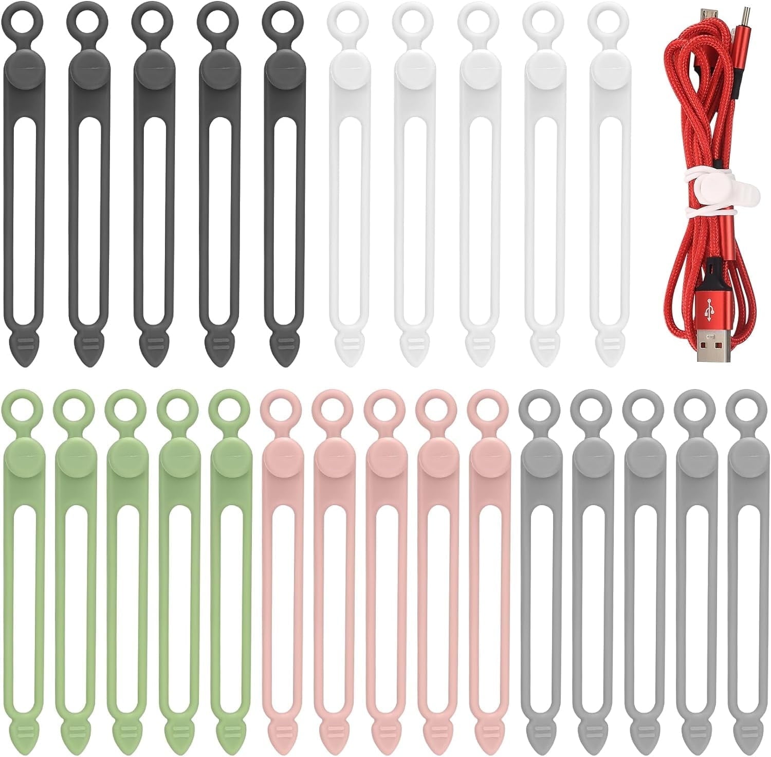 25 Pcs Silicone Cable Ties, Reusable Cable Straps Wire Organizer, Cable Management Cord Organizer for Fastening Earph...