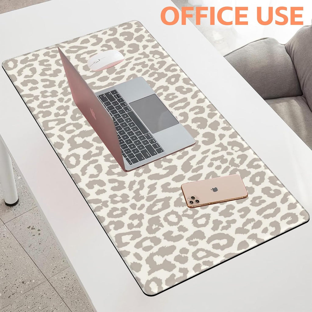 Large Leopard Print Non-Slip Gaming Desk Mat with Stitched Edge Laptop Keyboard Desk for Work Home Gaming (35.4 x 15.... - Image 4