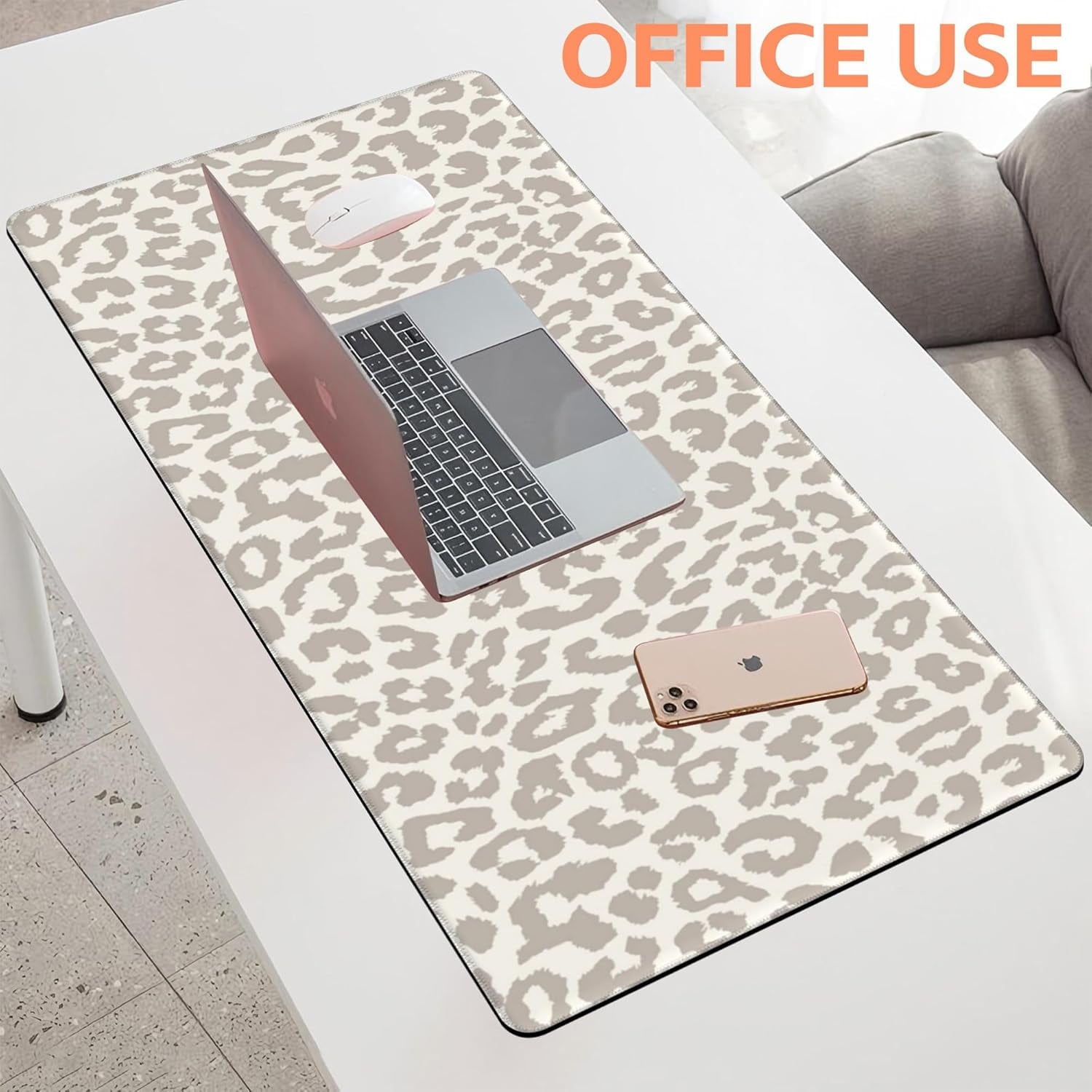 Large Leopard Print Non-Slip Gaming Desk Mat with Stitched Edge Laptop Keyboard Desk for Work Home Gaming (35.4 x 15.... - Image 4