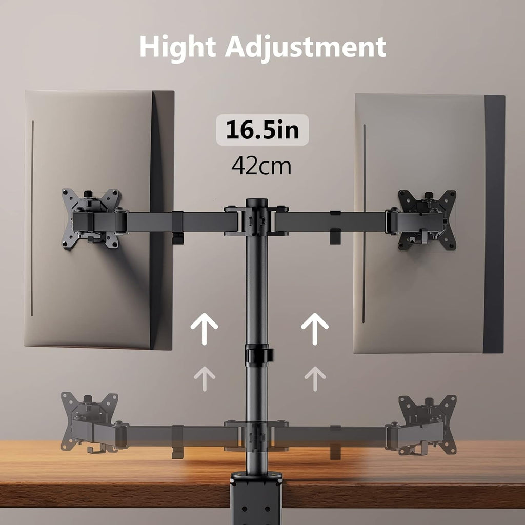Dual Monitor Stand for 13 to 32 Inch Screens, Desk Mount with C-Clamp, Each Arm Holds 17.6 lbs, Double Monitor Mount Full Motion Adjustabili - Image 6
