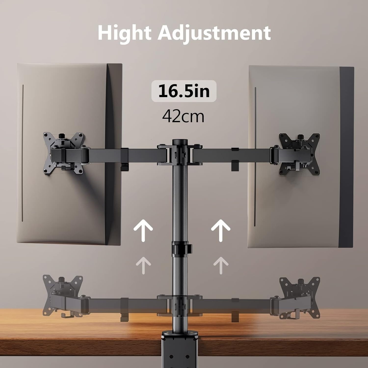 Dual Monitor Stand for 13 to 32 Inch Screens, Desk Mount with C-Clamp, Each Arm Holds 17.6 lbs, Double Monitor Mount Full Motion Adjustabili - Image 6