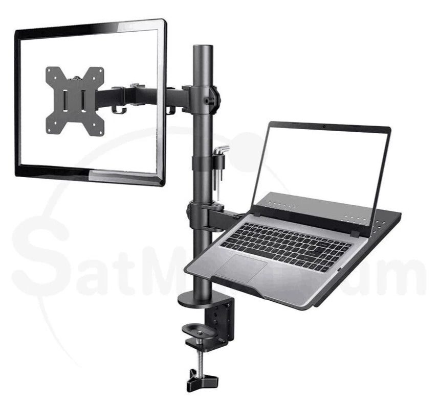 with Laptop Tray, Adjustable Desk Mount Arm for 13"-32" Screens, 2-in-1 Computer Riser, Height Tilt Swivel Rotation f... - Image 2