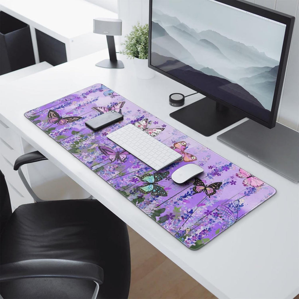 Butterfly Large Purple Desk Mat for Desktop - Office Desk Pad and Computer Desk Mat - Image 2