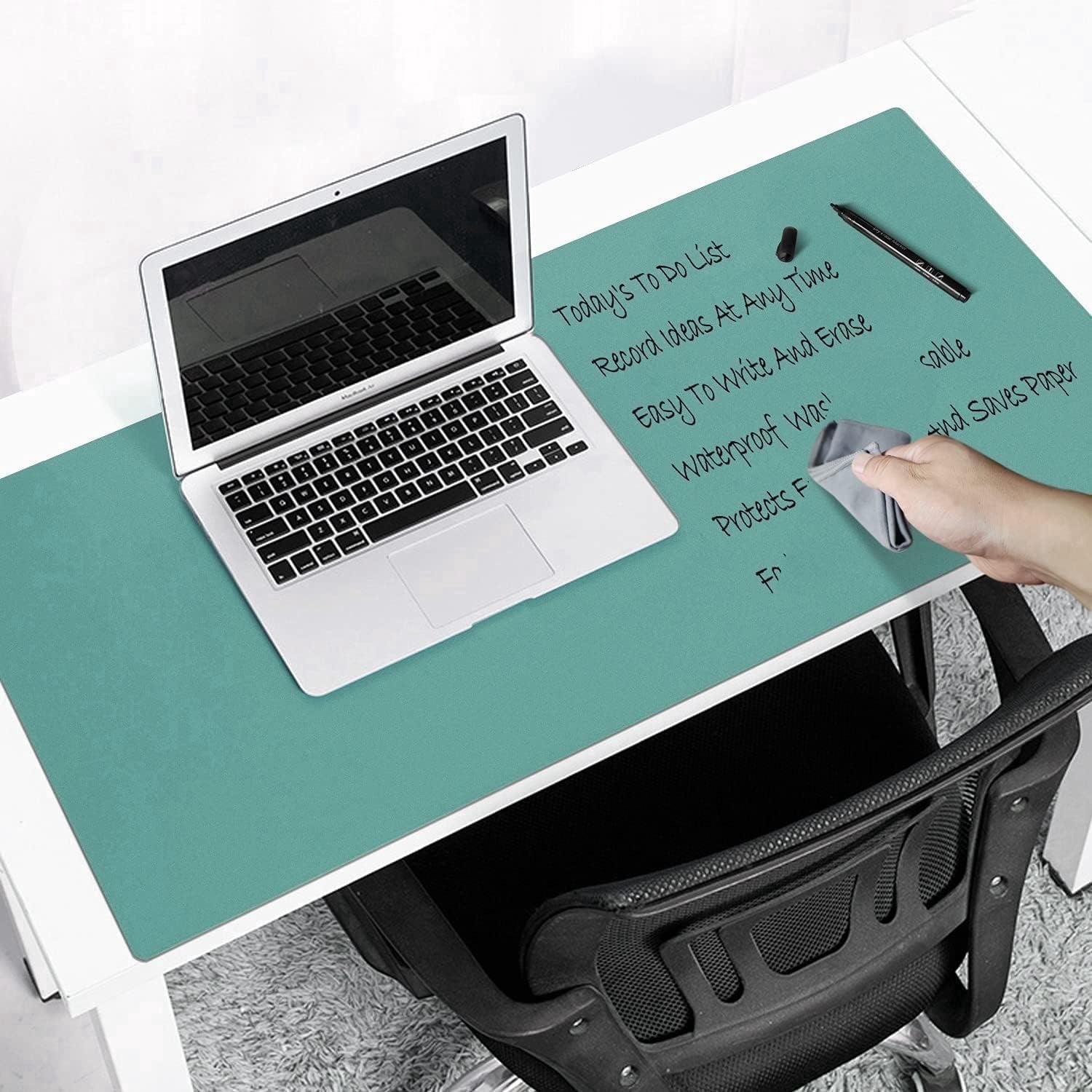 MAKUANG PVC Material Writable and Erasable Desk Mat, 27.5" x 13.8" Waterproof Large Desktop Mouse Pad, Lake Green