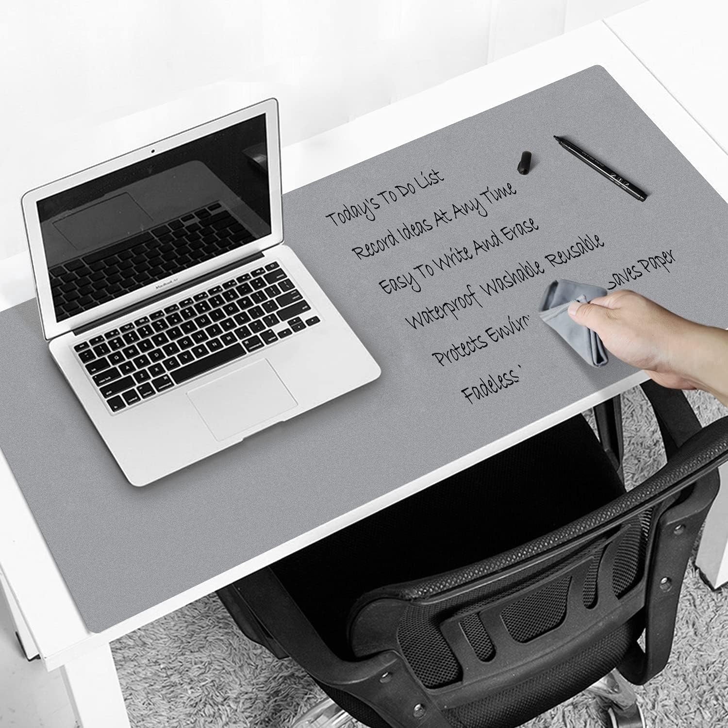 MAKUANG PVC Material Writable and Erasable Desk Mat, 27.5" x 13.8" Waterproof Large Desktop Mouse Pad, Pale Grey