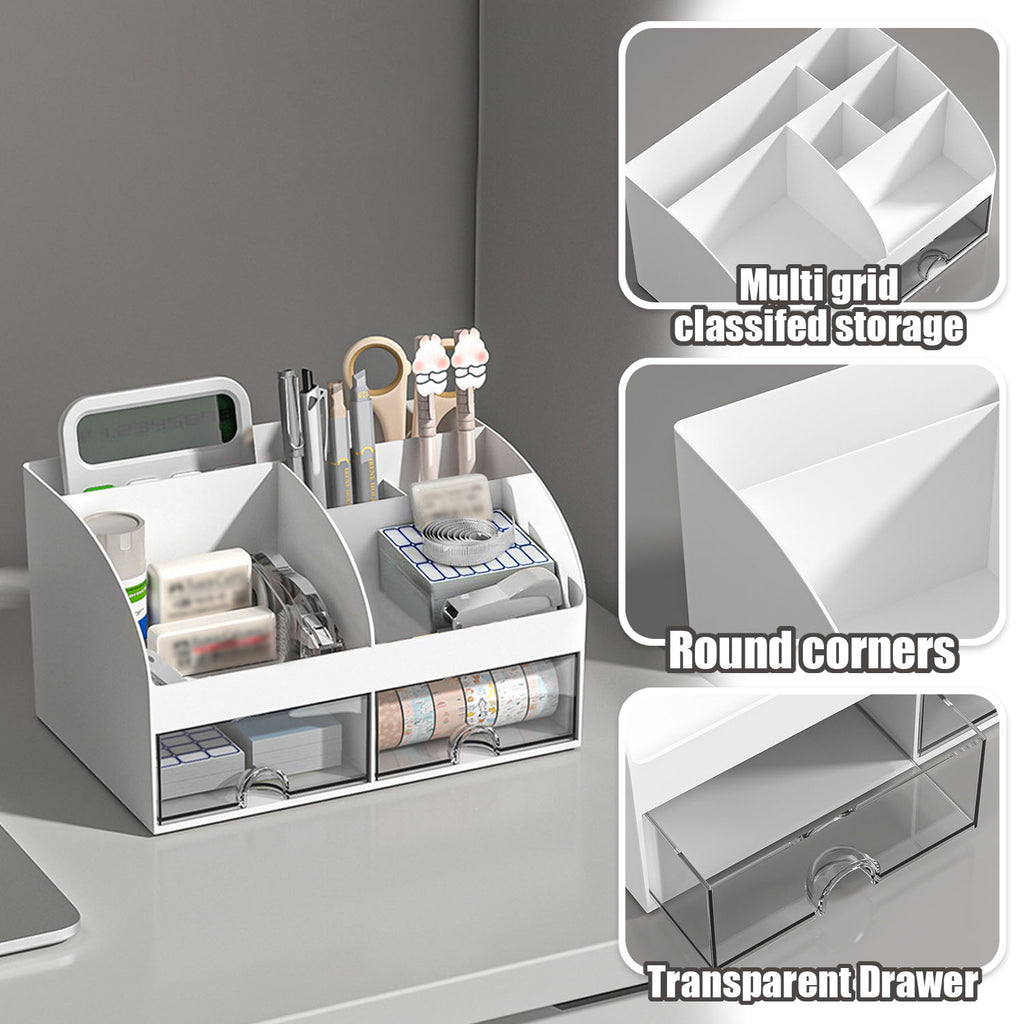 Style-Carry Desk Organizer with 6 Compartments and 2 Drawers, Plastic Desktop Organizer & Pencil Holder, White - Image 3