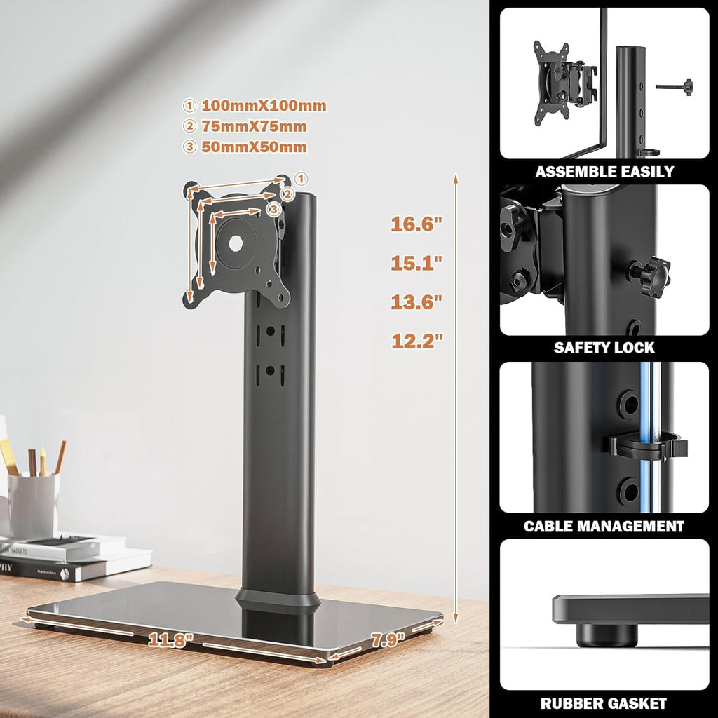 Computer Monitor Free-Standing Desk Stand MountRiser for 13 inch to 32 inch screen with Swivel, Height Adjustable,Rot... - Image 6