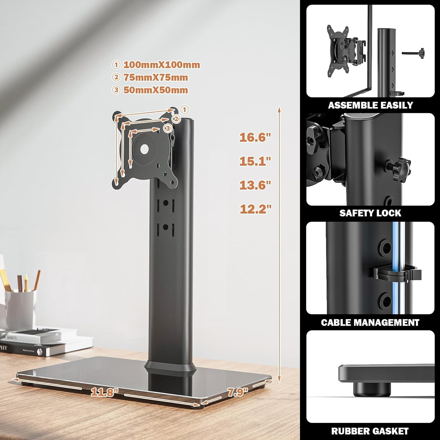 Computer Monitor Free-Standing Desk Stand MountRiser for 13 inch to 32 inch screen with Swivel, Height Adjustable,Rot... - Image 6