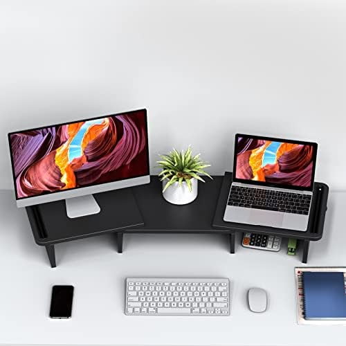 Dual Monitor Stand Riser, Monitor Stand with Adjustable Length and Angle, Wood Monitor Stand for Desk, Monitor Riser for 2 Monitors with Sto - Image 6