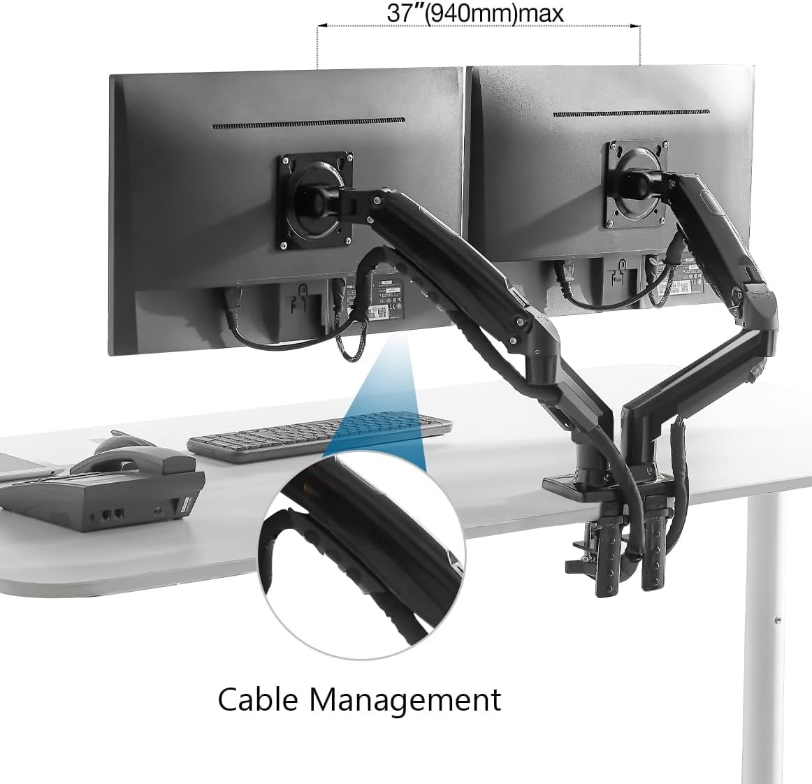 Dual Monitor Wall Mount for 13-32 inch Computer Screens, Gas Spring Monitor Stand Arm for 2 Monitor, Each Arm Holds Max 22 lbs, Full Motion - Image 4
