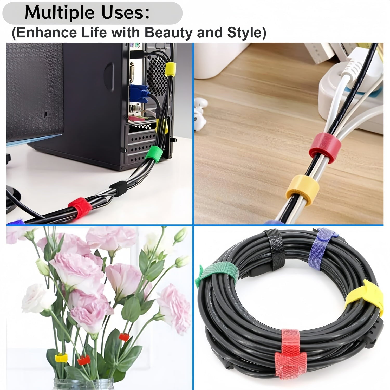300 Pcs Cord Wraps,Cable Organizers,Adjustable Cord Management Ties for Charging Cords & Electrical Cords,Reusable Mu... - Image 2