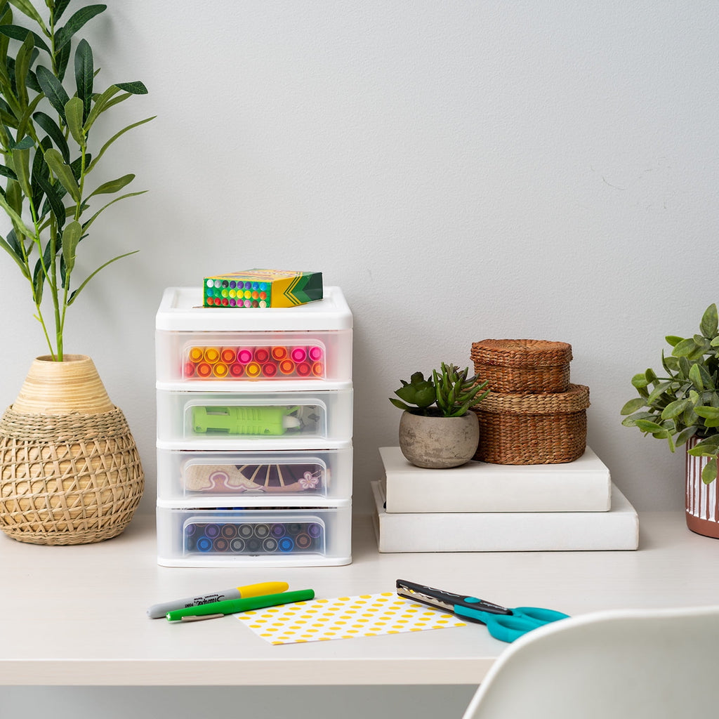IRIS Small 4-Drawer Compact Desktop Organizer, Stacking Desktop Unit, White-Clear, Single - Image 2