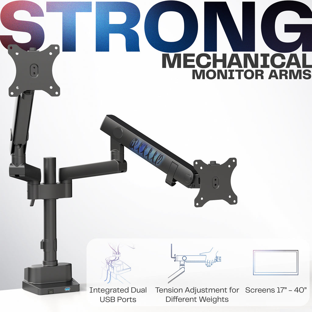 Premium Aluminum Full Motion Dual Monitor Arm Desk Mount Stand w/ USB Ports - Image 3