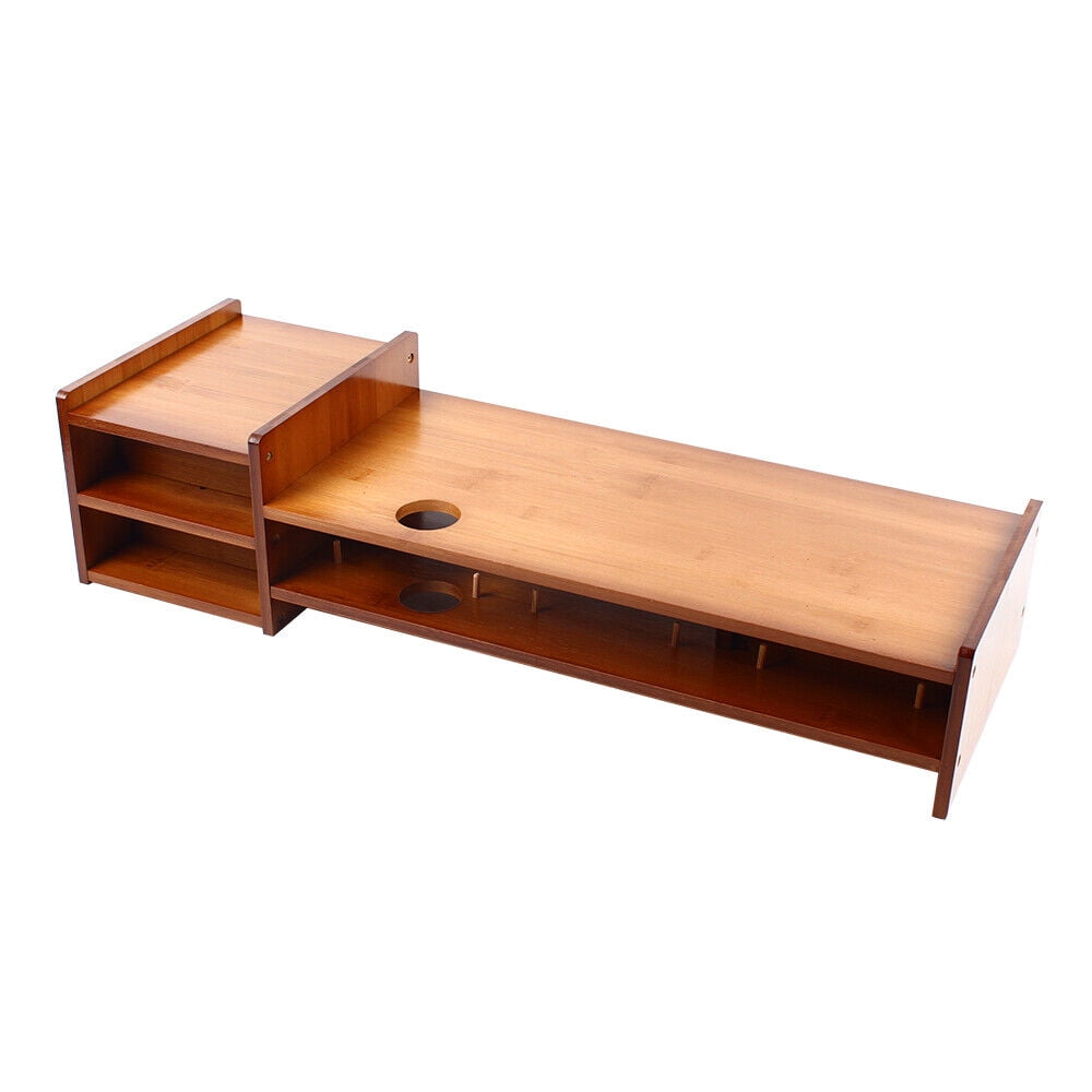 Retro Bamboo Monitor Stand Desk Storage Organizer with Three Drawers and Double Shelves Multifunctional Monitor Stand Riser 110.23lbs Load C - Image 5