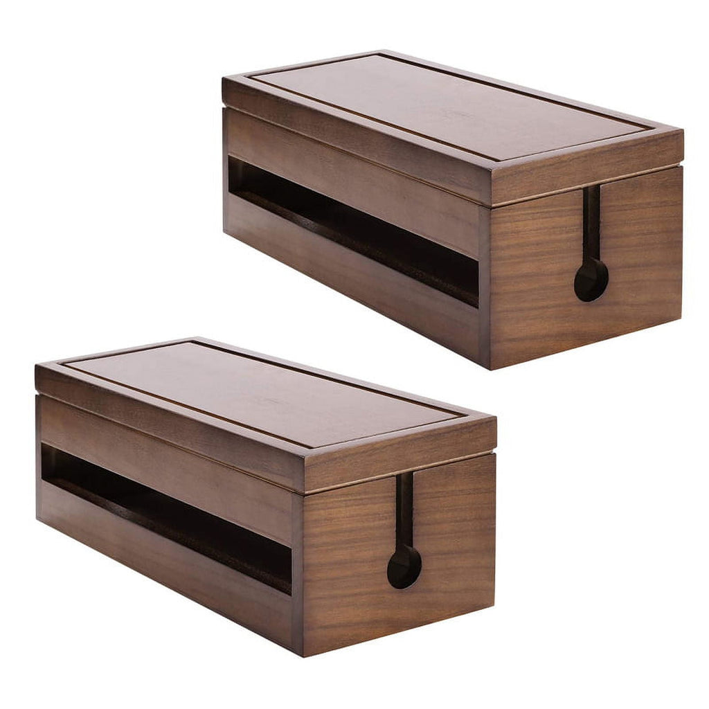 Box Wooden Cord Organizer for Extension Power Stripe Surge Protector Wire (Coffee Color)