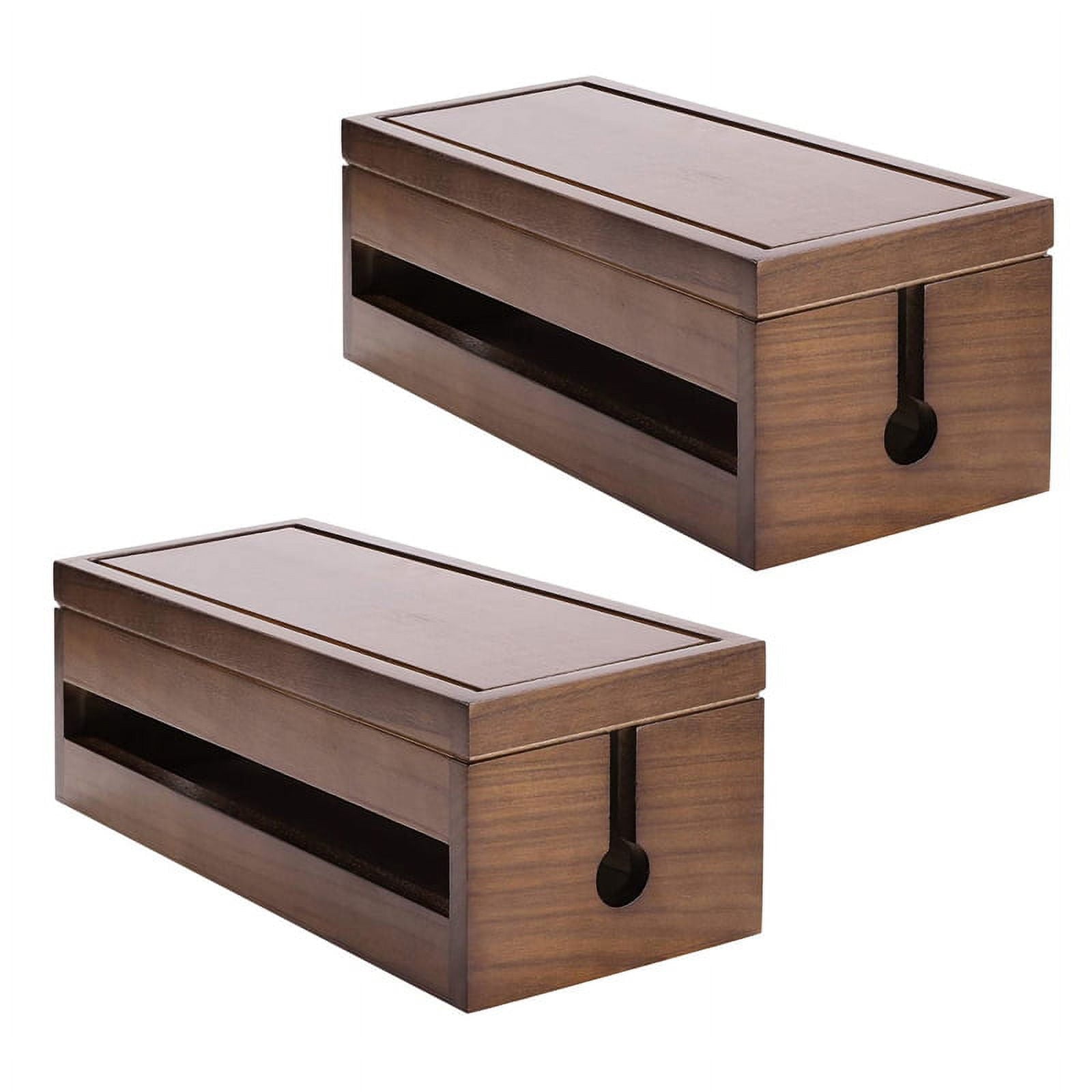 Box Wooden Cord Organizer for Extension Power Stripe Surge Protector Wire (Coffee Color)