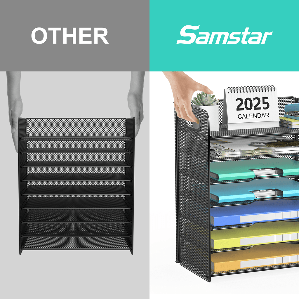 Desk Organizer with Handle, Paper Organizer Letter Tray File Rack Paper Storage Holder Shelves,7 Tier - Image 5