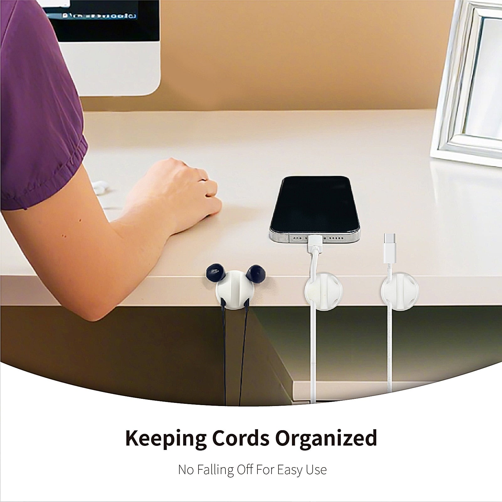 12-Pack White Silicone Cable Organizers with Adhesive Backing - Heavy Duty Cord Clips for Desk, Home & Office (Holds ... - Image 5