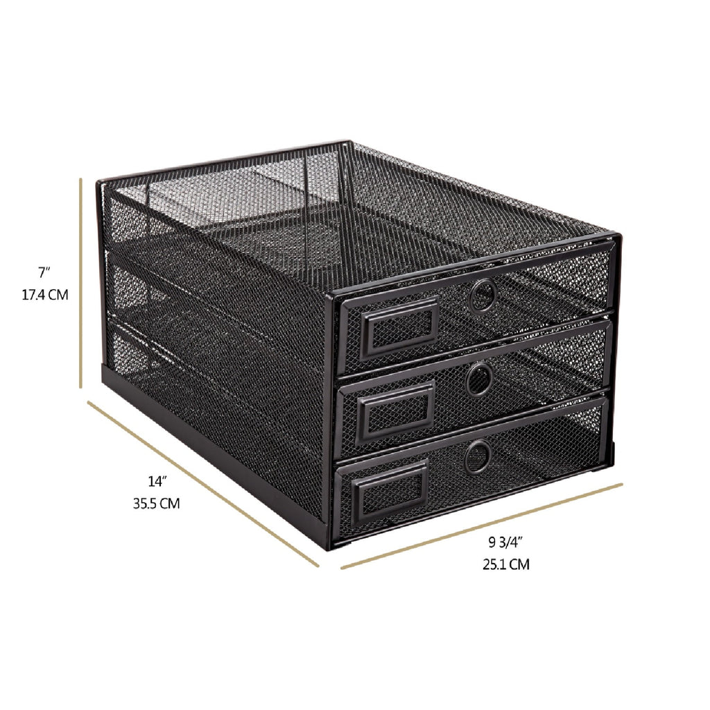 Wire Mesh Desk Organizer 3 Drawer Sorter - Black - Image 4