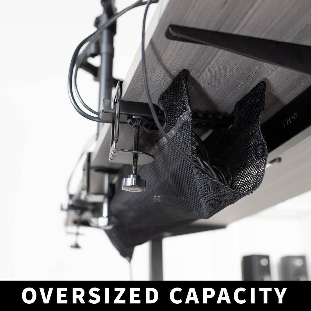 Black 36" Clamp-on Under Desk Cable Net, Mesh Cable Management - Image 3