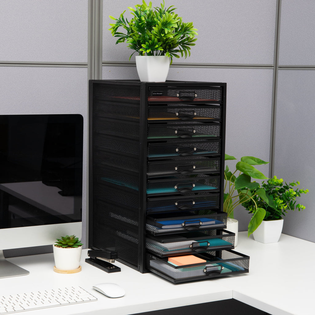 File Storage Drawers, Desk Organizer, Multi-Purpose, 10.75"L x 14"W x 21.25"H, Black - Image 2