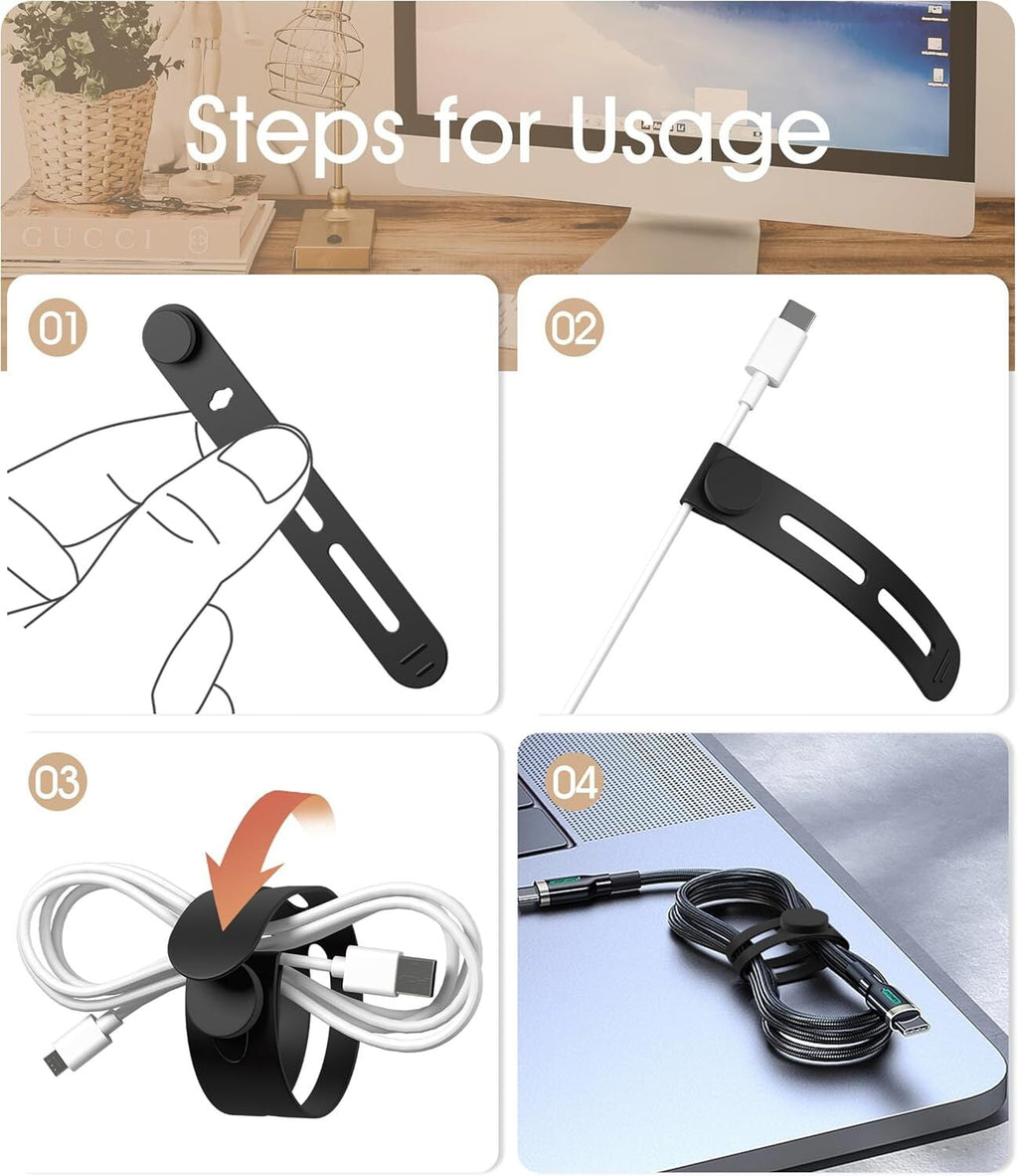 LQQBOX 35Pcs Reusable Cable Ties, Adjustable Silicone Cord Organizer Small Zip Ties for Charging Cords Earphone Computer Wire, Office Desk C - Image 5