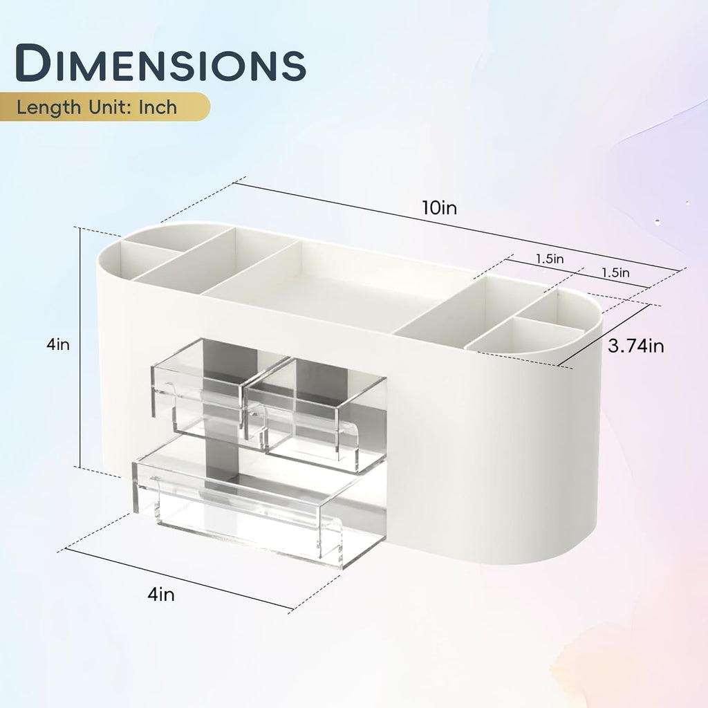Plastic Desk Organizer with Pencil Pen Holder, 10-Compartment Pen Organizer with 3 Drawers - Image 6