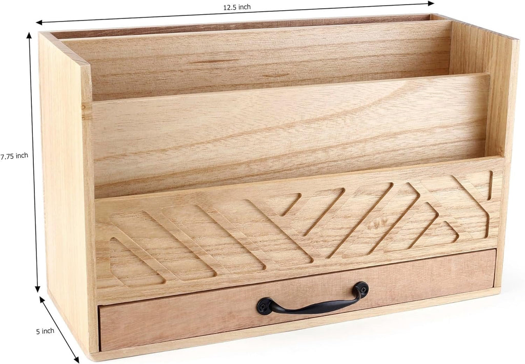 Wood Office Desk Organizers and Storage, Wood Mail Bill Organizer with Drawer for Desktop Organization, Desk Accessor... - Image 2