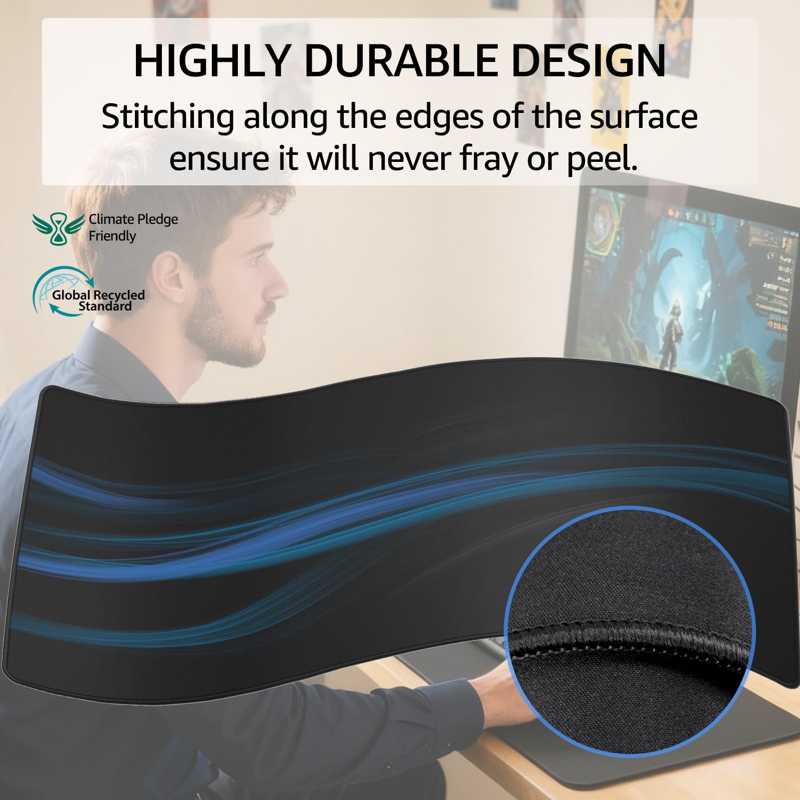 Large Gaming Mouse Pad 31.5x11.8 Inch, Extended Desk Mat with Stitched Edges, Non-Slip Base, Water-Resistant Micro-We... - Image 5