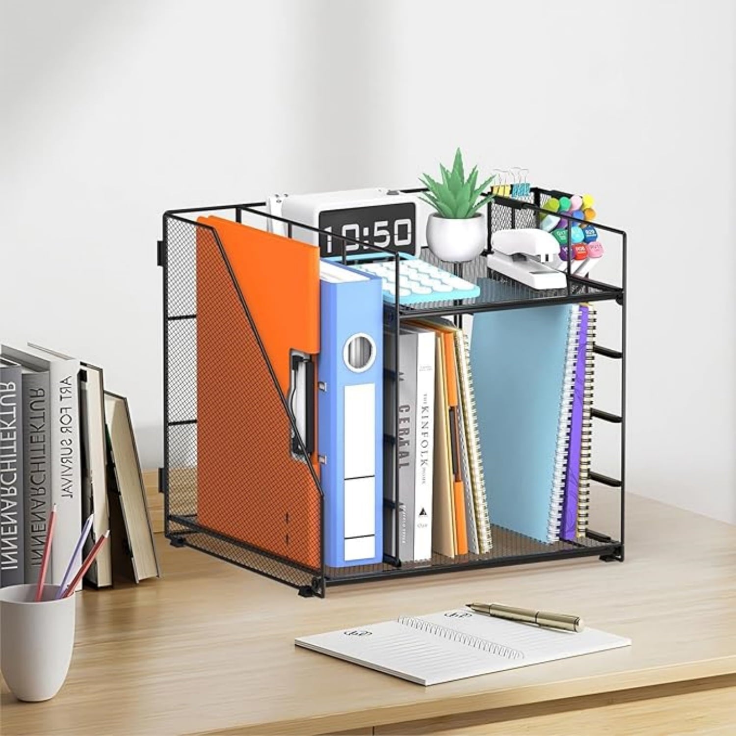 Desk Organizer and accessories, 5-Tier Paper Organizer for Desk with Pen Holder and Magazine Holder, Paper Letter Tra... - Image 5