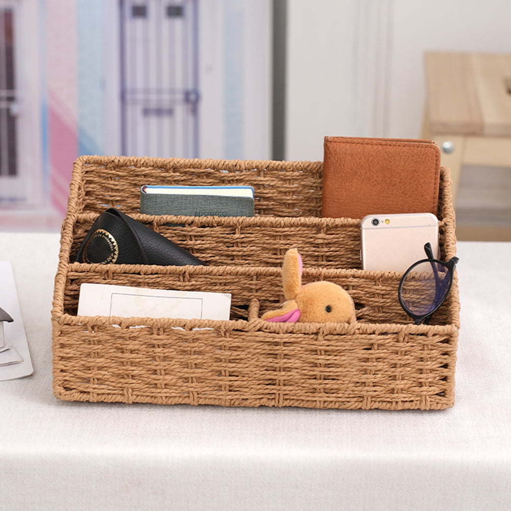 Woven Mail Organizer Basket, 12.6 Inch Countertop Mail Organizer for Bills and Pens, Farmhouse Desk Storage and Acces... - Image 4