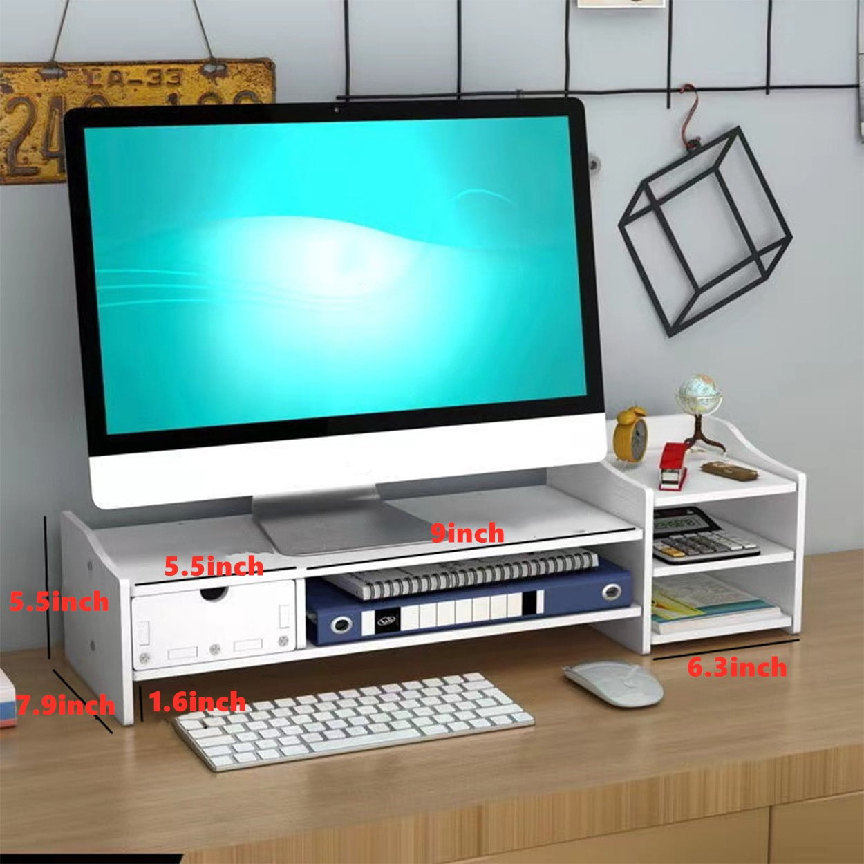 Office Wood Desk Organizer, Top Monitor Stand Riser, Multifunctional Storage Desktop Shelf - Image 2