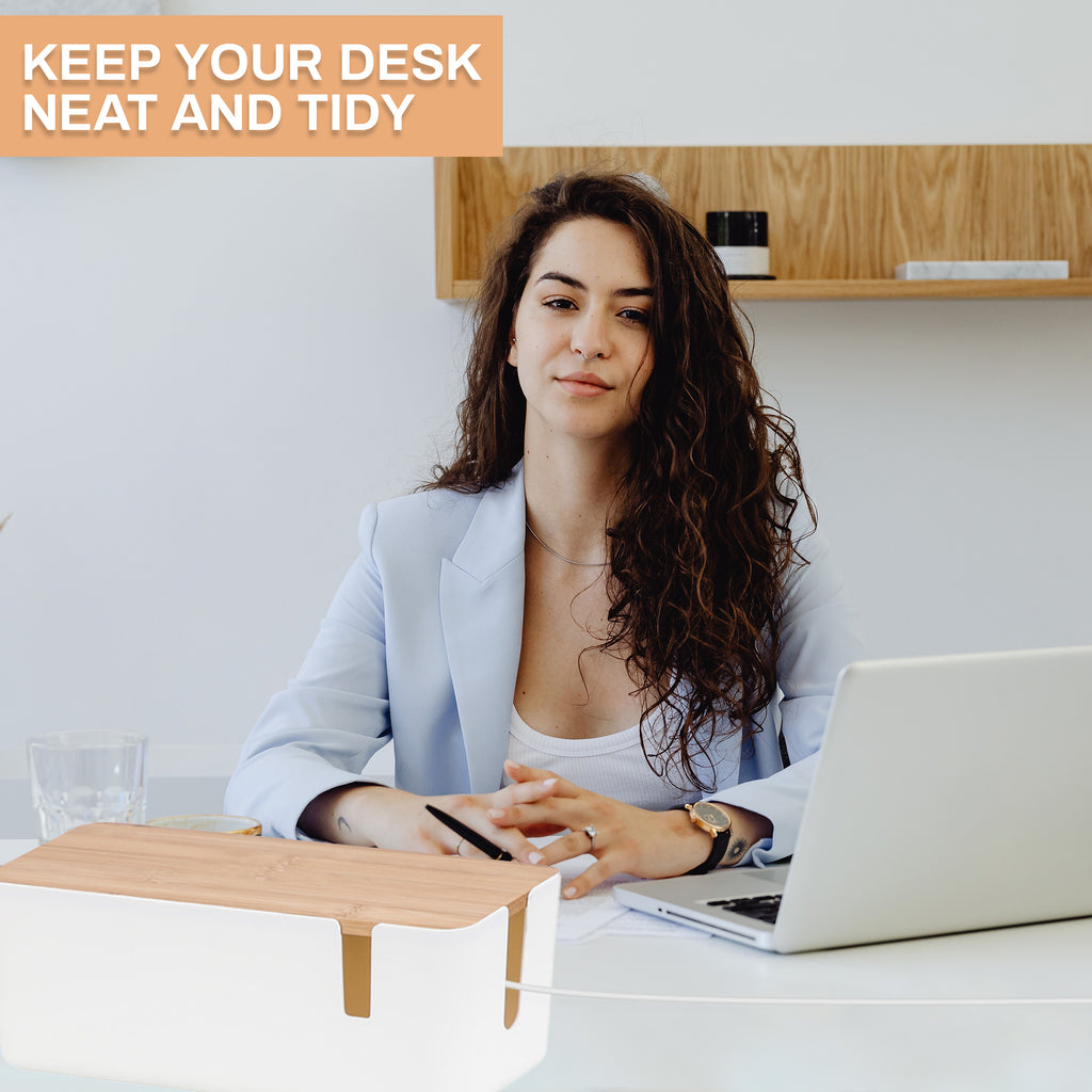 Cable Management Box - 12x5x4.5 inches, Cable Cover & Wood Lid, Cord Organizer for Desk TV Computer USB Hub System to Cover and Hide & Power - Image 5