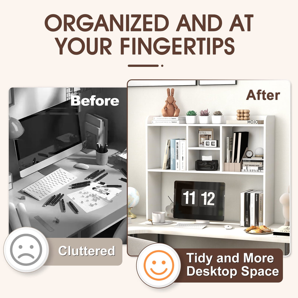 Desktop Bookshelf, Office Desktop Shelf, Wood Desk Hutch for Computer Desk, Adjustable Display Rack, Multipurpose Desktop Bookshelf Storage - Image 2