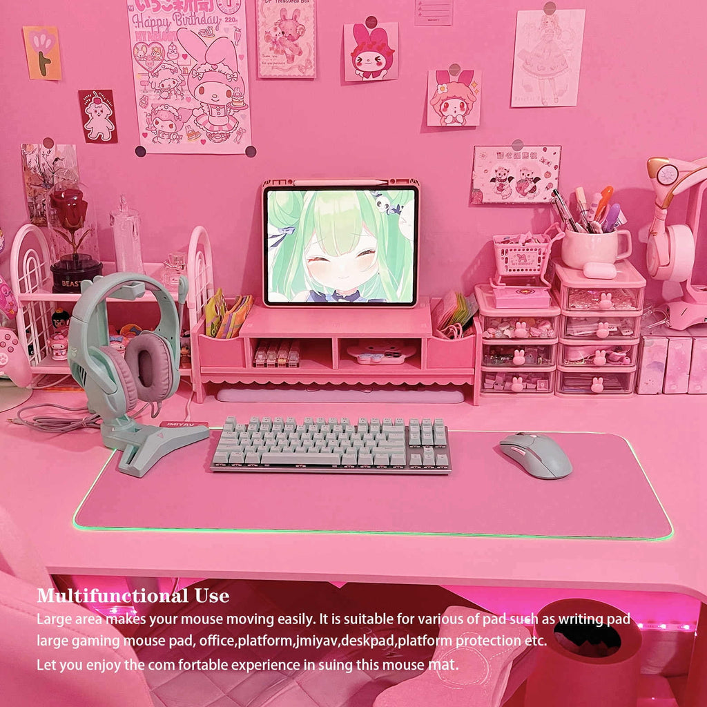Pink RGB Gaming Mouse Pad 31.5x12 Inch PC XL Large Extended Glowing Led Light Up Desk Pad Non-Slip Rubber Jmiyav Base Computer Keyboard and - Image 6