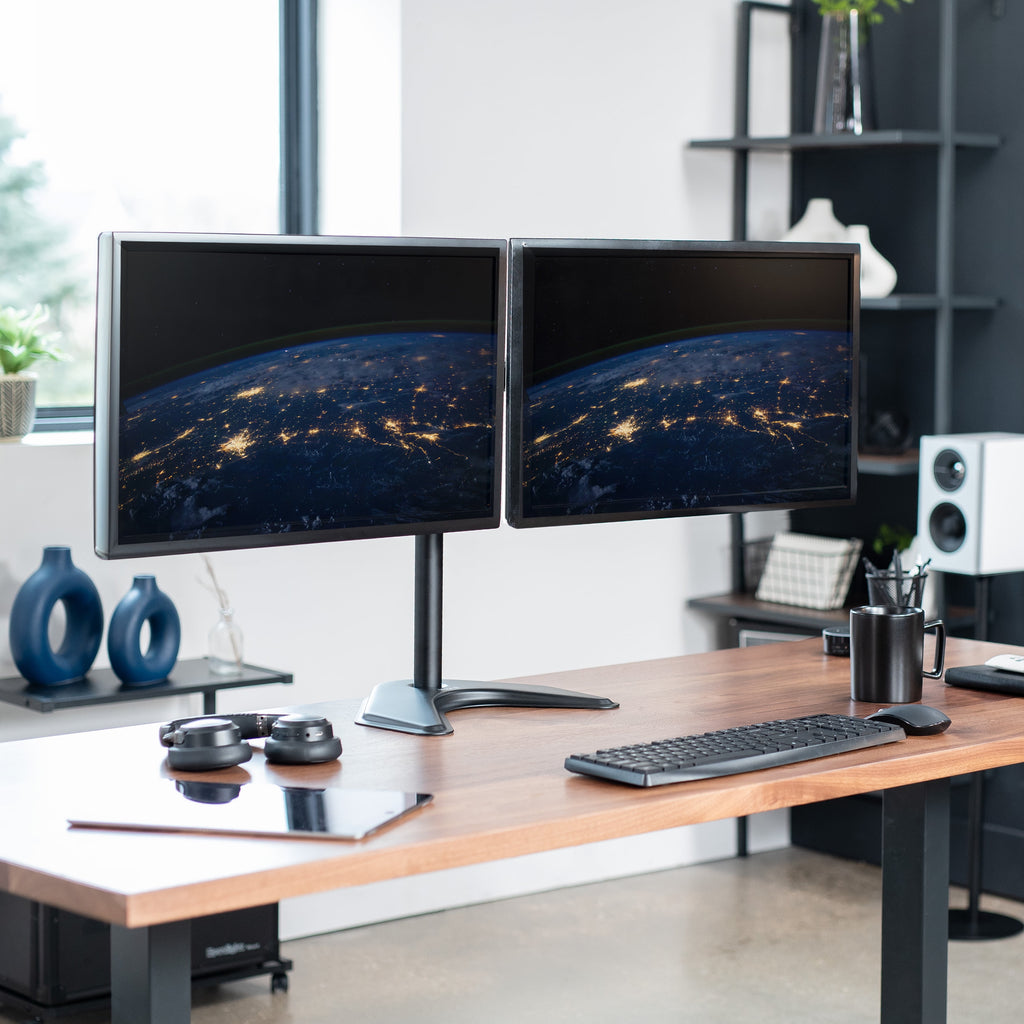 Black Dual Monitor Articulating Desk Stand Mount, Fits Up to 27" Screens - Image 2