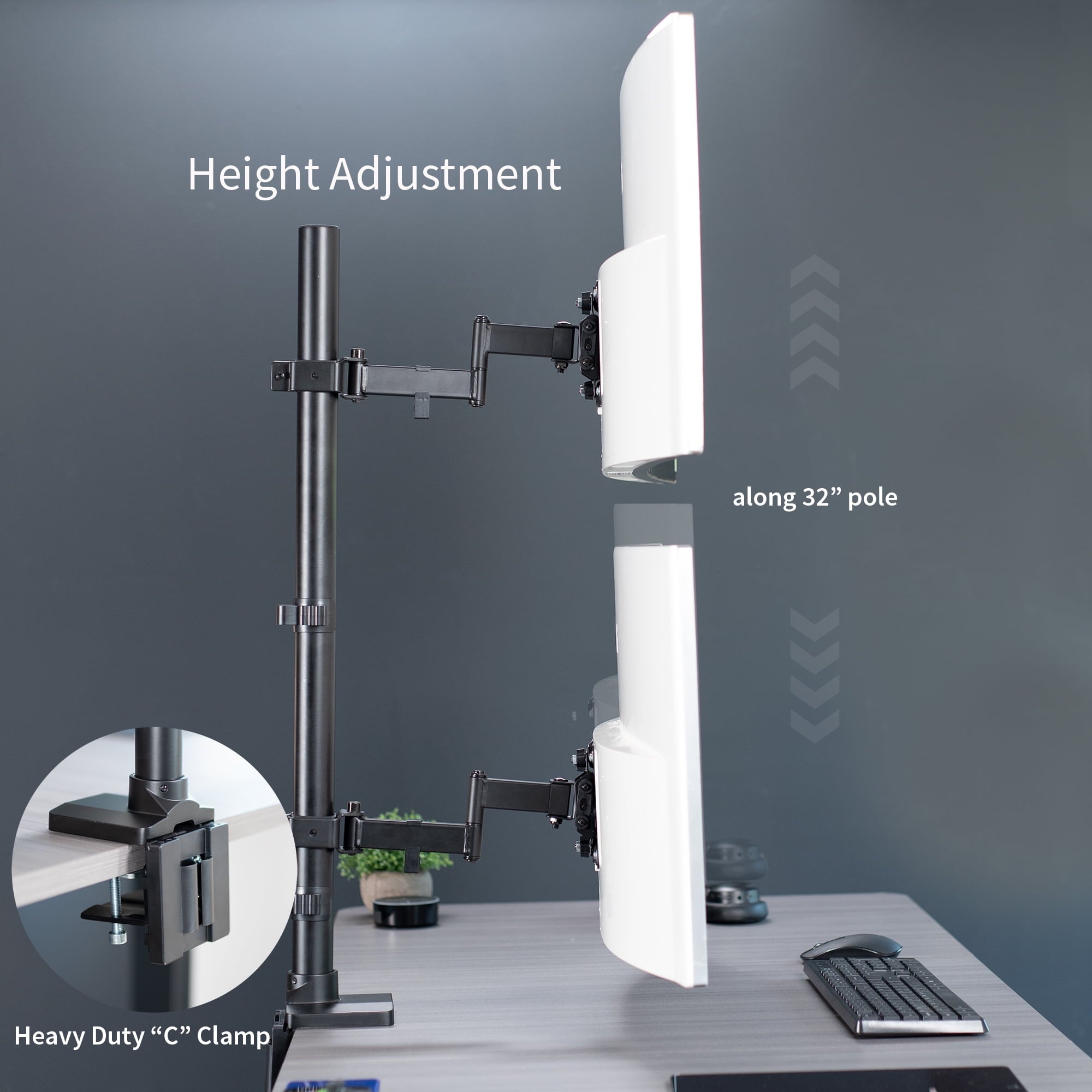 Ultra Wide Dual Monitor Mount, Tall Stand, Fits up to 43" Computer Screens - Image 4