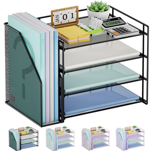 and Accessories，4-Tier Paper Letter Tray with File Holder for Home Office Supplies (Black)1 Count - Image 2