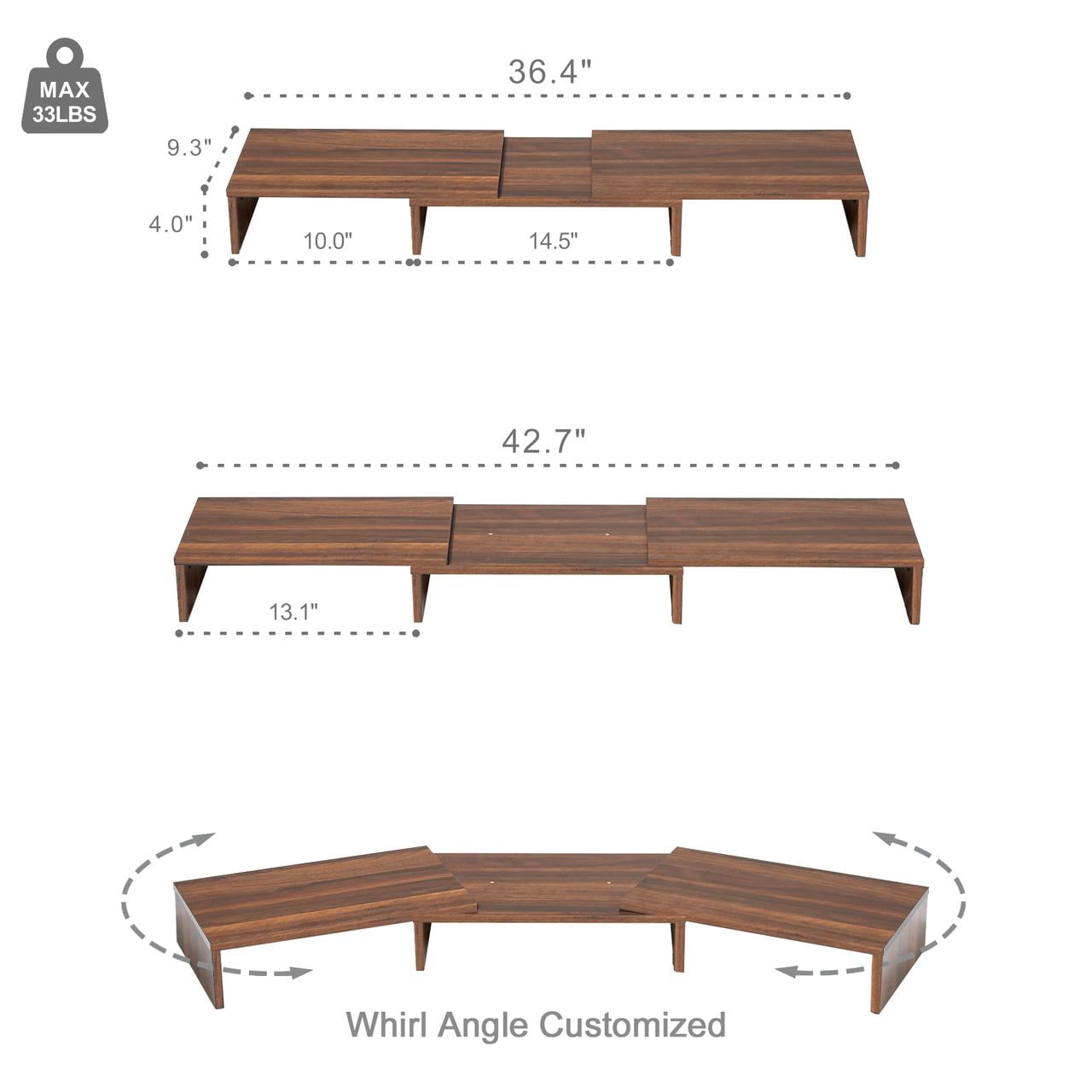 3 Shelf Monitor Stand Riser with Adjustable Length and Angle Brown - Image 3