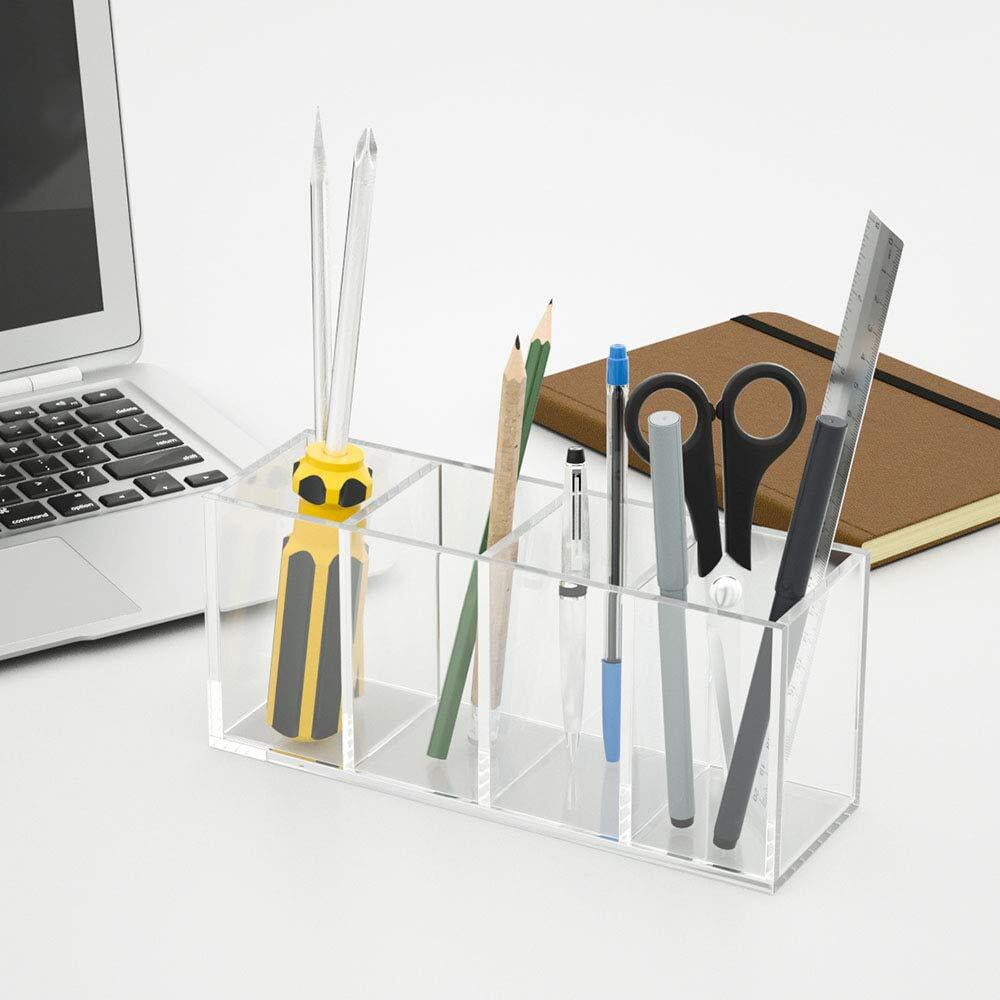 NIUBEE Acrylic Pencil Holder Clear Sturdy 4 Compartments, Wide and Deep Enough Desks Organizer for Office, Desktop,Makeup Table,Kitchen,Picn - Image 2